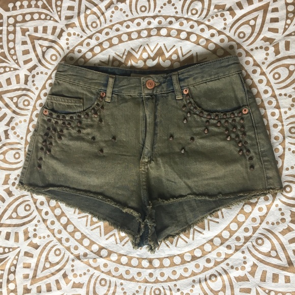 Topshop Pants - Topshop Green Dyed Spiked Shorts